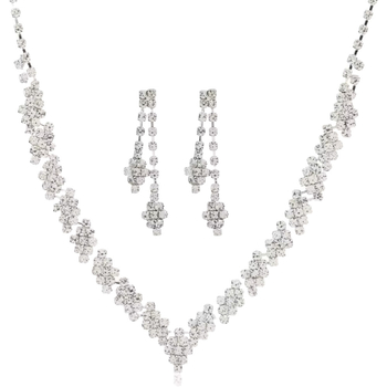 Set naušnica i ogrlica od rhinestones s običnim lancem; privjesak od rhinestones; uzorci: križ, kruna, rimski brojevi