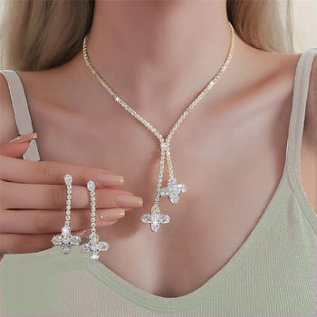 Set ogrlice i naušnica s rhinestones u geometrijskom snježnom motivu, višeslojni, obična lančić, 2 komada