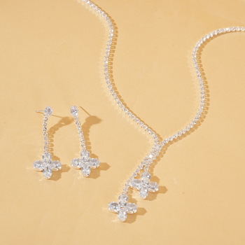 Set ogrlice i naušnica s rhinestones u geometrijskom snježnom motivu, višeslojni, obična lančić, 2 komada