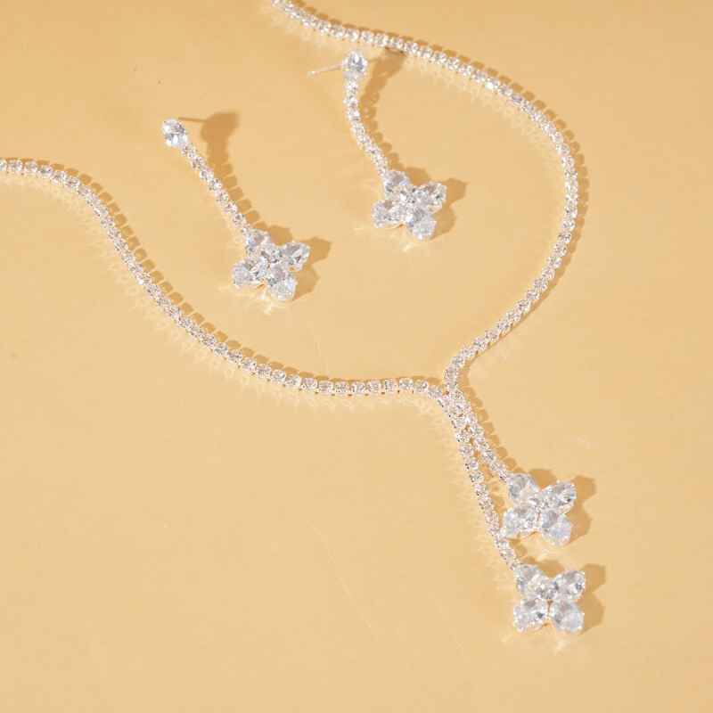 Set ogrlice i naušnica s rhinestones u geometrijskom snježnom motivu, višeslojni, obična lančić, 2 komada