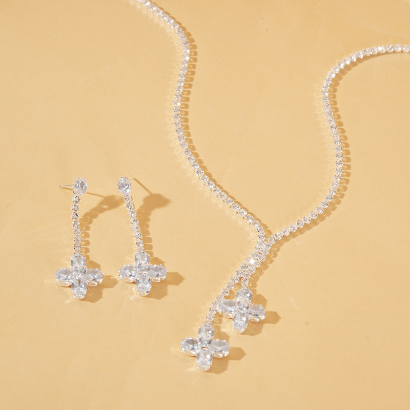 Set ogrlice i naušnica s rhinestones u geometrijskom snježnom motivu, višeslojni, obična lančić, 2 komada