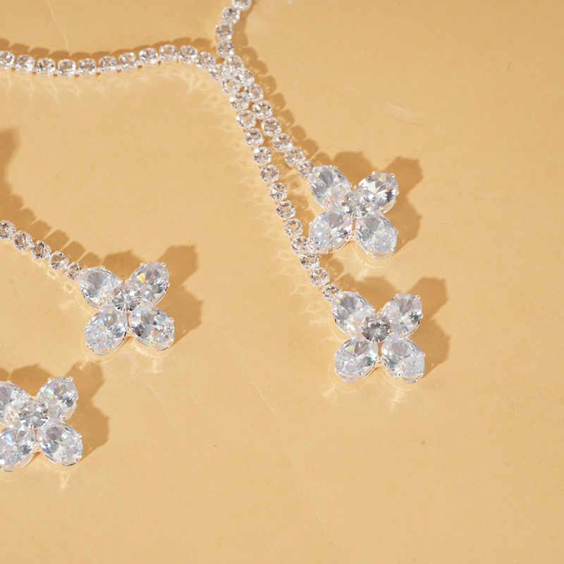 Set ogrlice i naušnica s rhinestones u geometrijskom snježnom motivu, višeslojni, obična lančić, 2 komada