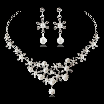 Set mireasă colier și cercei din aliaj, pandantiv cu perle, cristale, lanț șarpe