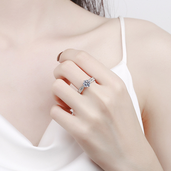 Inel Moissanite, 1 carat, 925 argint, design geometric deschis, 2.42 g, pentru femei