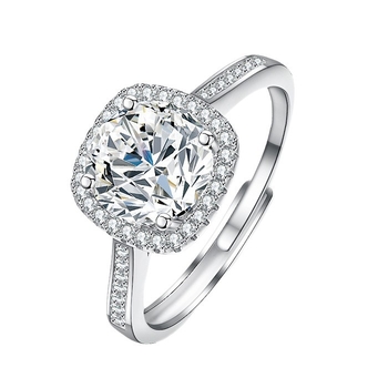 Inel pentru femei din argint 925, formă pătrată geometrică, finisaj cu diamant, stil lux ușor, greutate aproximativă 2.8 g