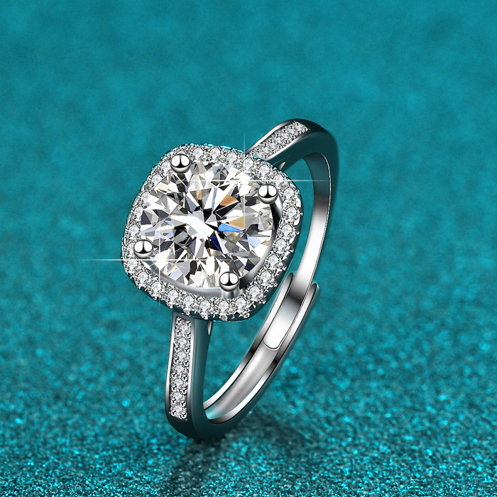 Inel pentru femei din argint 925, formă pătrată geometrică, finisaj cu diamant, stil lux ușor, greutate aproximativă 2.8 g