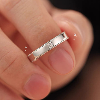 Inel masculin din argint 925 cu Moissanit, margine cu mărgele, rând pătrat de diamante, placare electroplată