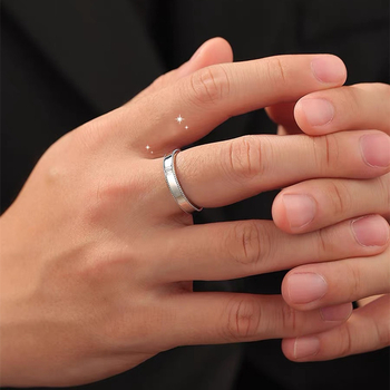 Inel masculin din argint 925 cu Moissanit, margine cu mărgele, rând pătrat de diamante, placare electroplată