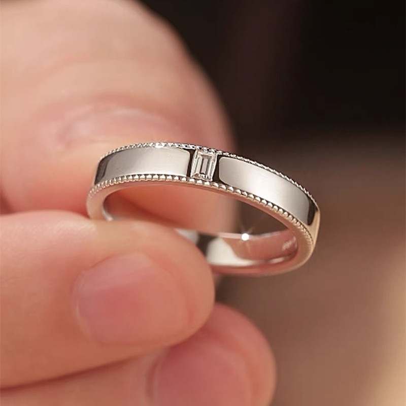 Inel masculin din argint 925 cu Moissanit, margine cu mărgele, rând pătrat de diamante, placare electroplată