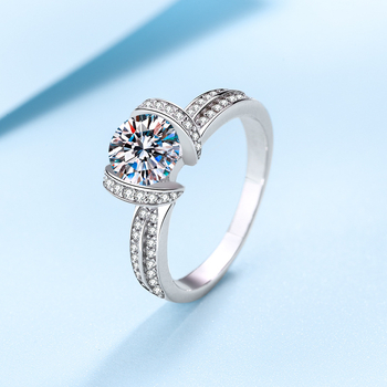 Női 925 ezüst gyűrű moissanit kövekkel, U-formájú geometriai dizájn, elektroplatált felület