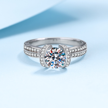 Női 925 ezüst gyűrű moissanit kövekkel, U-formájú geometriai dizájn, elektroplatált felület