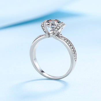 Női 925 ezüst gyűrű moissanit kövekkel, U-formájú geometriai dizájn, elektroplatált felület