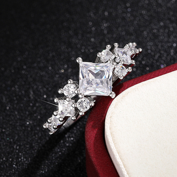 Δαχτυλίδι Cao Shi, ρομβοειδής γεωμετρικός σχεδιασμός, χαλκός, ενθετο ζιρκόν, γυναικείο στυλ.