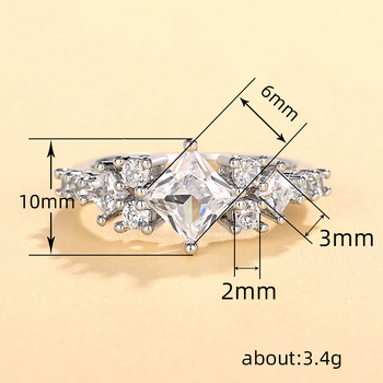 Δαχτυλίδι Cao Shi, ρομβοειδής γεωμετρικός σχεδιασμός, χαλκός, ενθετο ζιρκόν, γυναικείο στυλ.