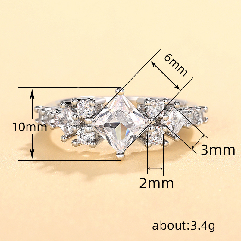 Δαχτυλίδι Cao Shi, ρομβοειδής γεωμετρικός σχεδιασμός, χαλκός, ενθετο ζιρκόν, γυναικείο στυλ.