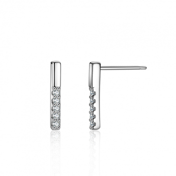 Cercei din argint S925 cu moissanit, formă dreptunghiulară baguette, stil cu știft și atârnare, meșteșug desăvârșit