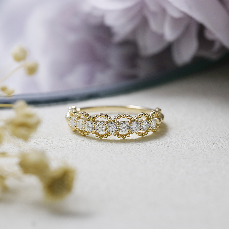 Prsten s moissanitom, 925 srebro s pozlatom 14K, japanski stil čipkasti prorezani uzorak, ženski modni nakit