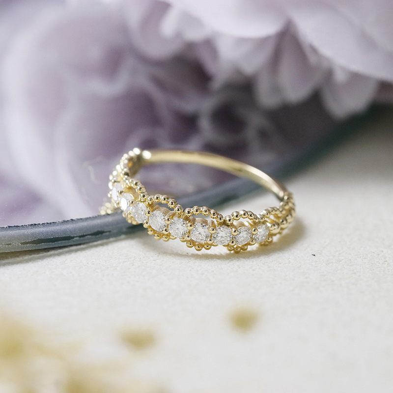 Prsten s moissanitom, 925 srebro s pozlatom 14K, japanski stil čipkasti prorezani uzorak, ženski modni nakit