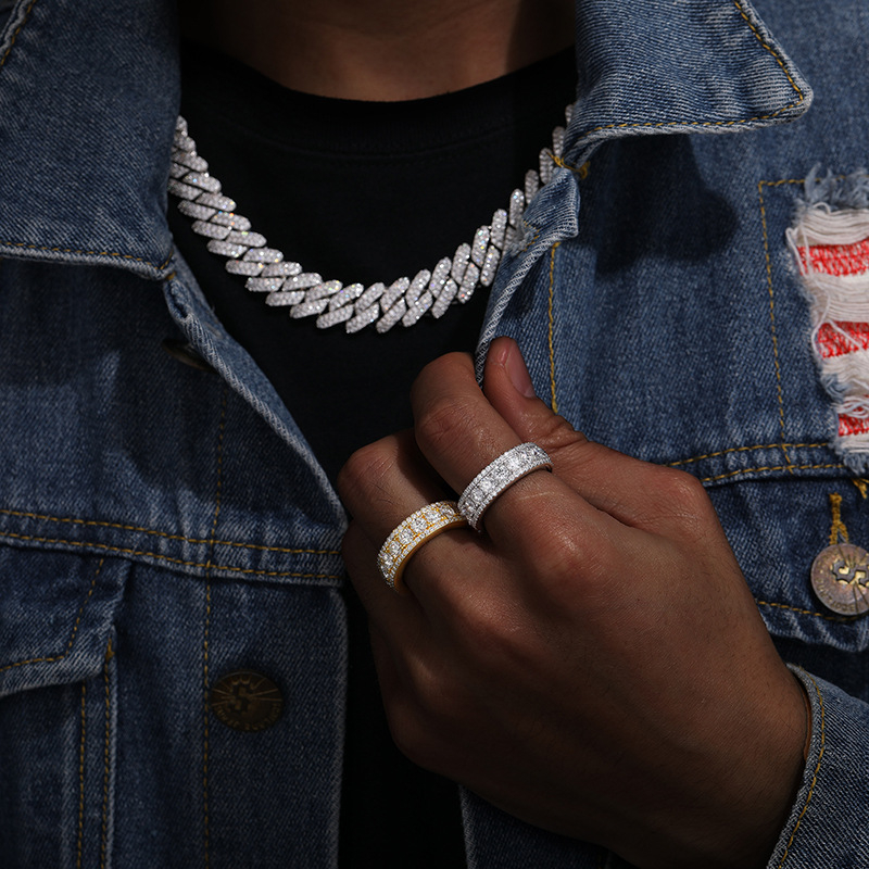 Inel din argint 925 cu moissanit, design circular geometric, unisex, stil hip-hop