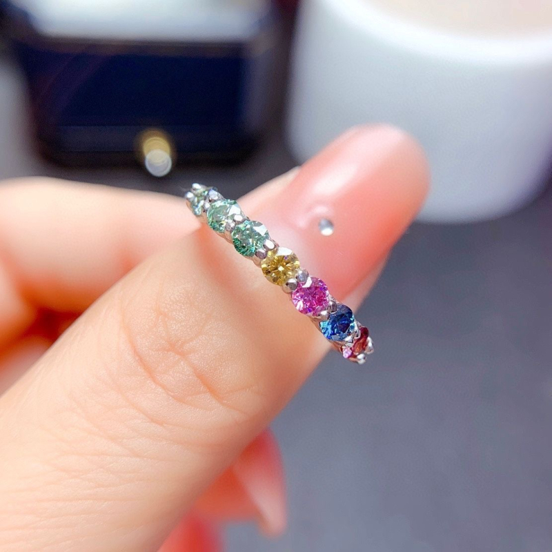 Rainbow Moissanite prsten za žene — bakreni otvoreni prsten, elektroplating, korejski stil, modeli: srce, listovi, geometrijski, životinje/Zodijak; Marka: Binnis Family