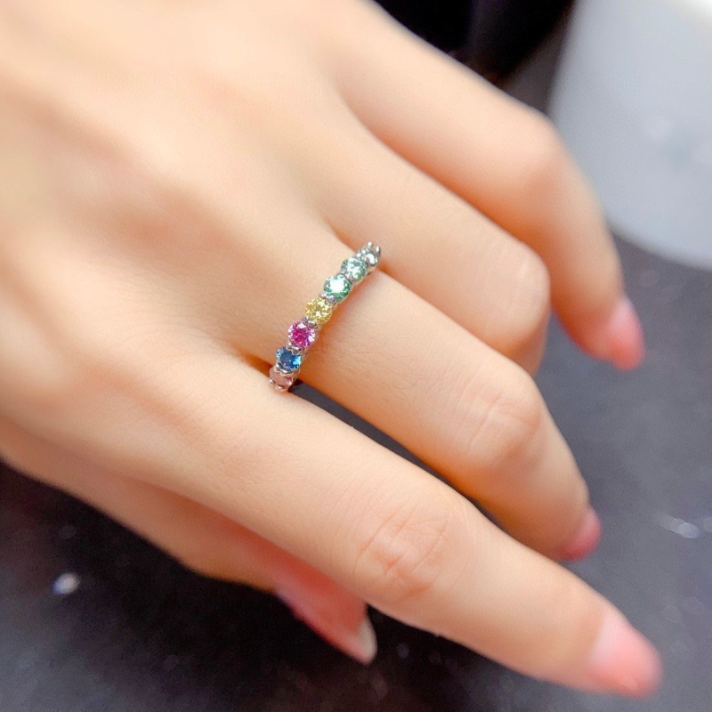 Rainbow Moissanite prsten za žene — bakreni otvoreni prsten, elektroplating, korejski stil, modeli: srce, listovi, geometrijski, životinje/Zodijak; Marka: Binnis Family