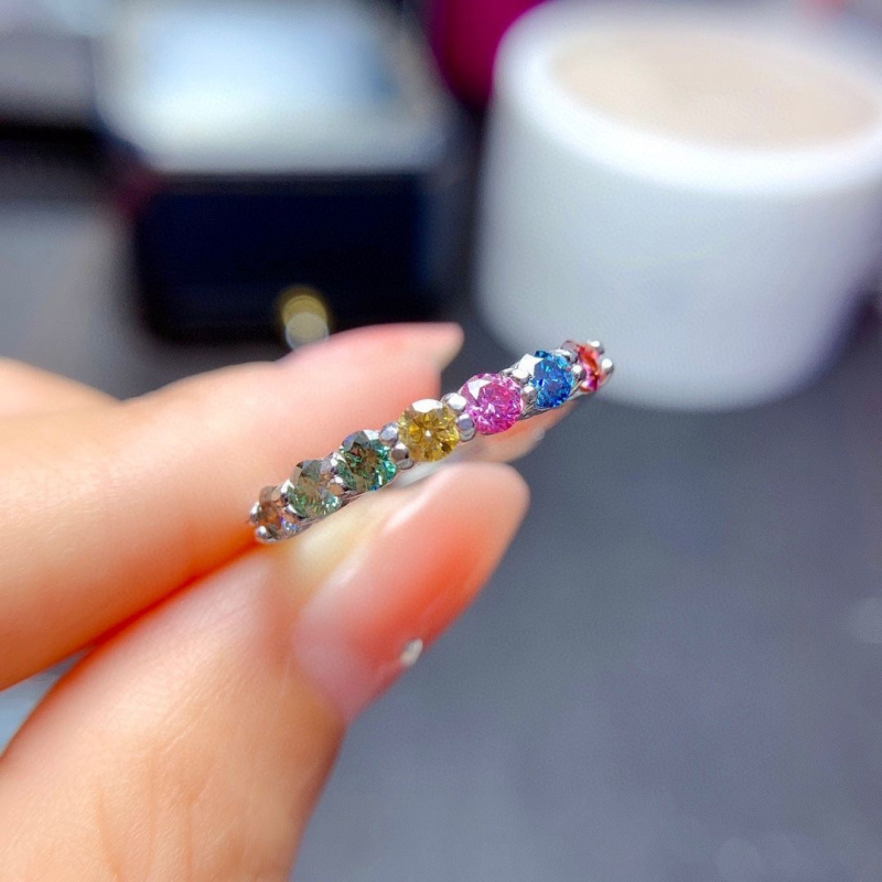 Rainbow Moissanite prsten za žene — bakreni otvoreni prsten, elektroplating, korejski stil, modeli: srce, listovi, geometrijski, životinje/Zodijak; Marka: Binnis Family