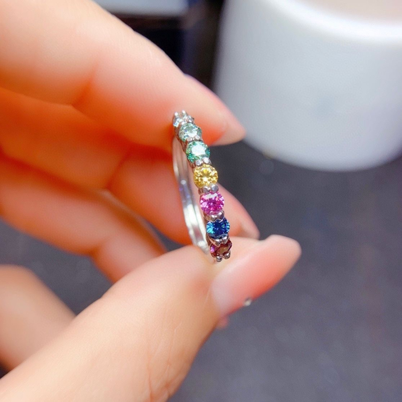 Rainbow Moissanite prsten za žene — bakreni otvoreni prsten, elektroplating, korejski stil, modeli: srce, listovi, geometrijski, životinje/Zodijak; Marka: Binnis Family