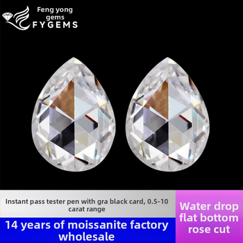 Μοϊσανίτης σε σχήμα σταγόνας, κοπή ροδοκοπής, διαύγεια VVS, γυαλισμένη επιφάνεια