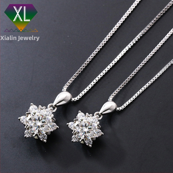 Κολιέ Moissanite με νιφάδα χιονιού, στρογγυλό μενταγιόν, διαύγεια VVS, επίστρωση ασημένιο S925