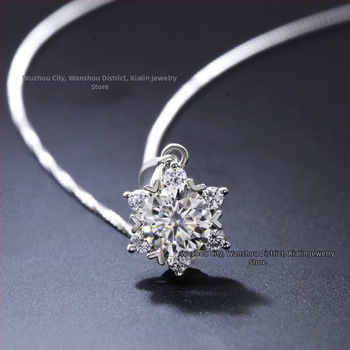 Κολιέ Moissanite με νιφάδα χιονιού, στρογγυλό μενταγιόν, διαύγεια VVS, επίστρωση ασημένιο S925