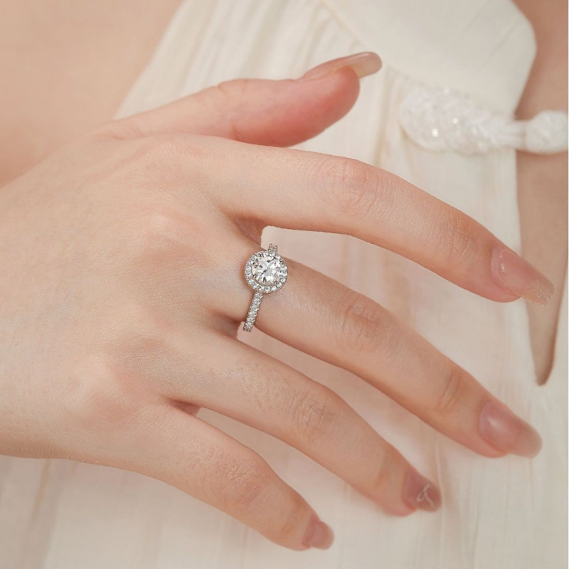 Inel din argint S925 cu moissanit, design geometric, prelucrare Seiko, Jane Man