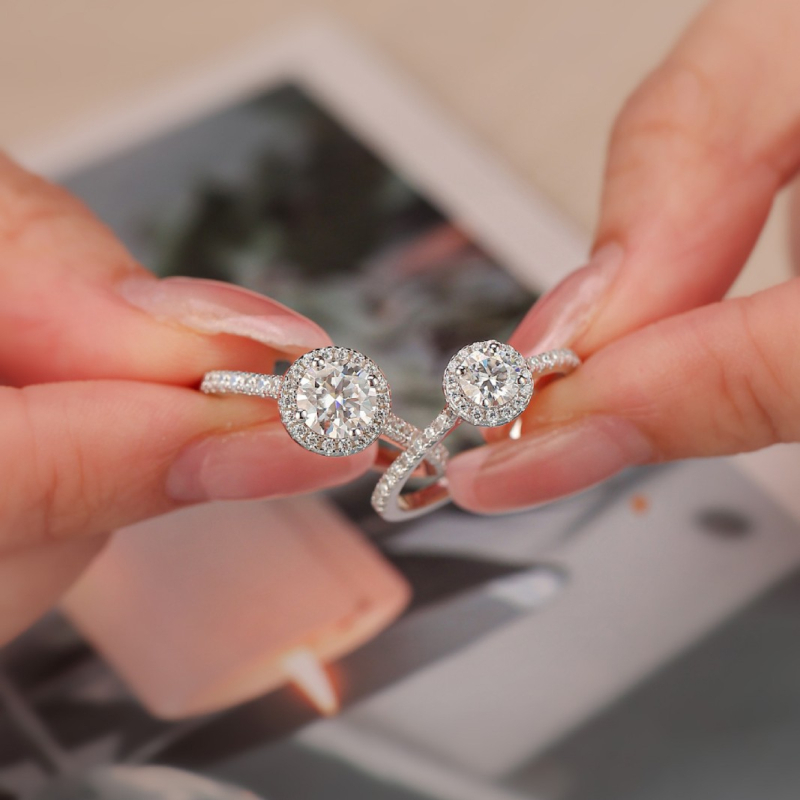 Inel din argint S925 cu moissanit, design geometric, prelucrare Seiko, Jane Man