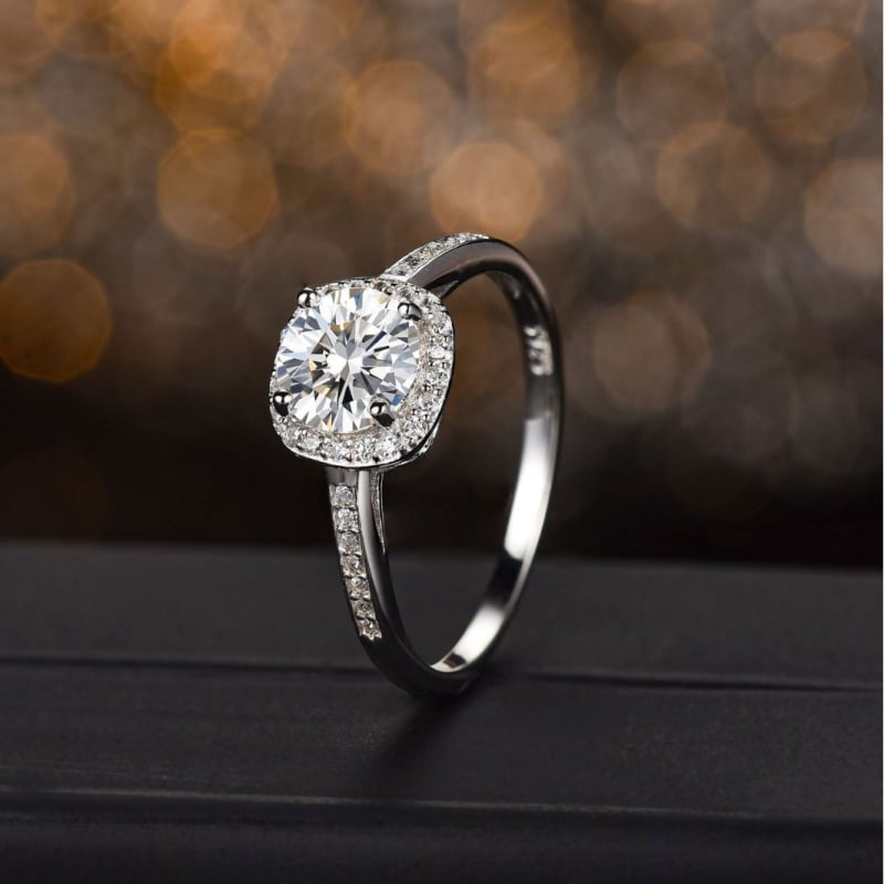 MEISHIDA Moissanite Geometrijski prsten s ugrađom – ženski, lagani luksuz