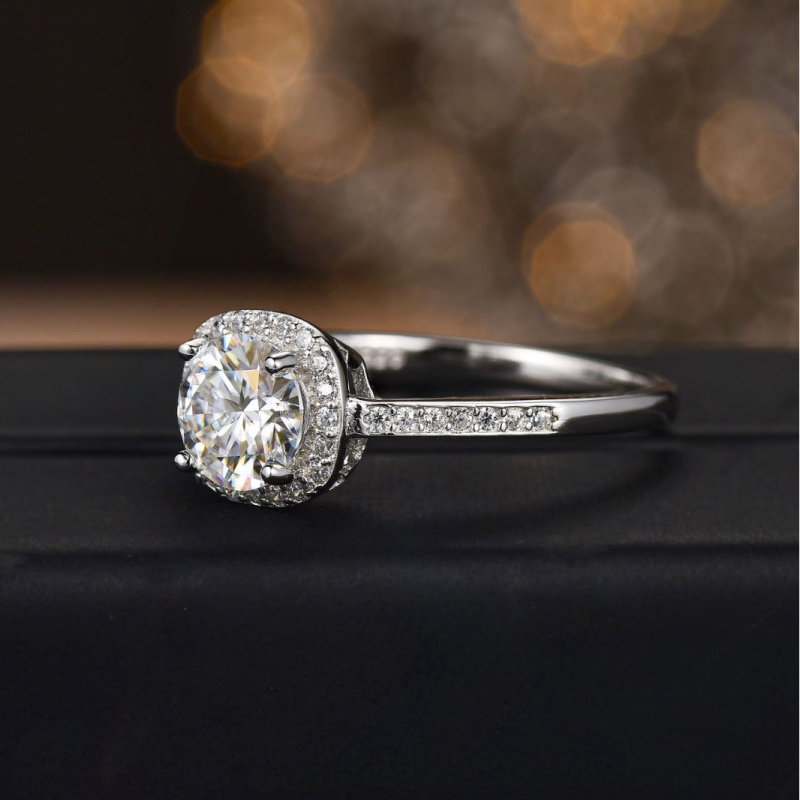 MEISHIDA Moissanite Geometrijski prsten s ugrađom – ženski, lagani luksuz
