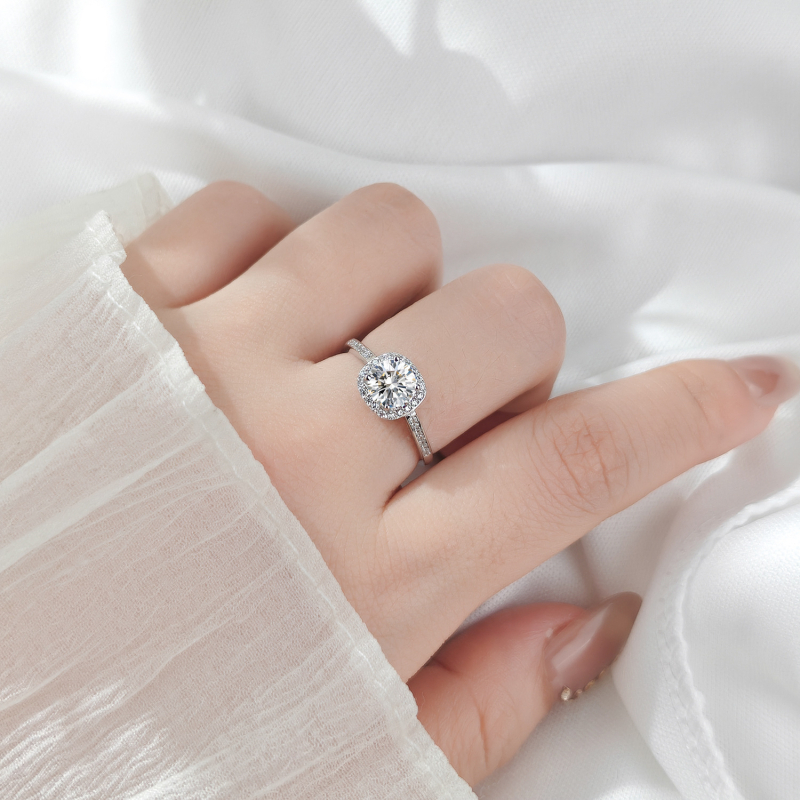 MEISHIDA Moissanite Geometrijski prsten s ugrađom – ženski, lagani luksuz