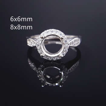 S925 srebrni prsten – prazna baza za Moissanite kružni cabochon 5/6/8 mm, DIY postavljanje s ljepilom Jade