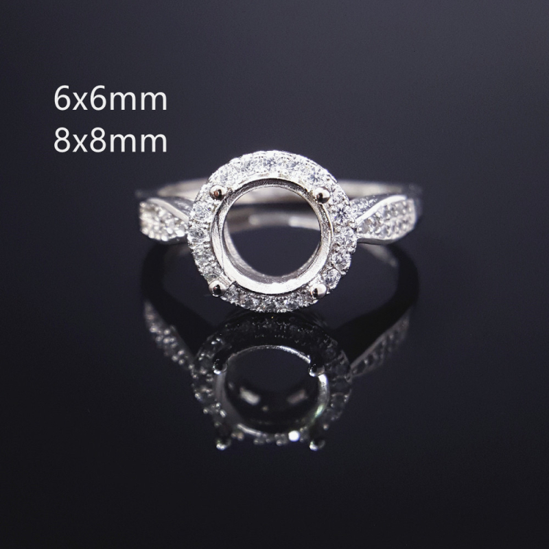 S925 srebrni prsten – prazna baza za Moissanite kružni cabochon 5/6/8 mm, DIY postavljanje s ljepilom Jade