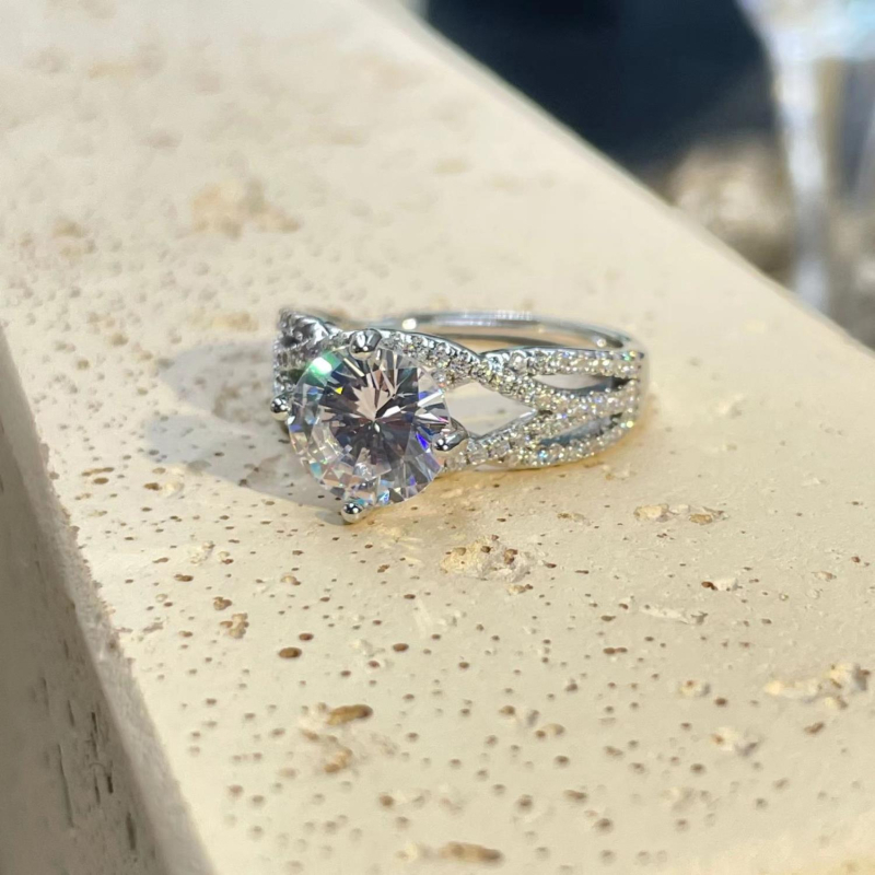 Inel din cupru cu design geometric, finisaj electroplatat, stil inel cu diamant pentru femei