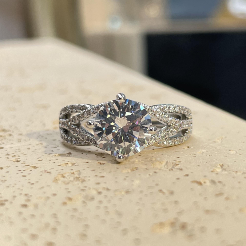 Inel din cupru cu design geometric, finisaj electroplatat, stil inel cu diamant pentru femei