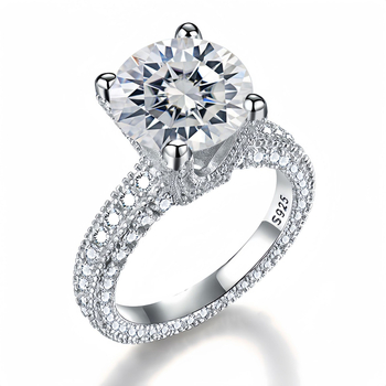 Prsten Moissanite 5 karata, okrugli rez, četveroprstno postavljanje, srebro 925 s premazom 18K zlata
