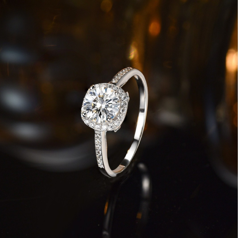 Prsten od srebra 925 s Moissanite, geometrijski oblik, ugrađeni Moissanite kamen, Meishida marka