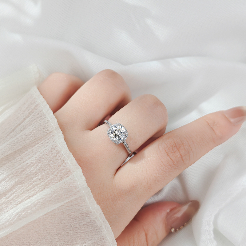 Prsten od srebra 925 s Moissanite, geometrijski oblik, ugrađeni Moissanite kamen, Meishida marka