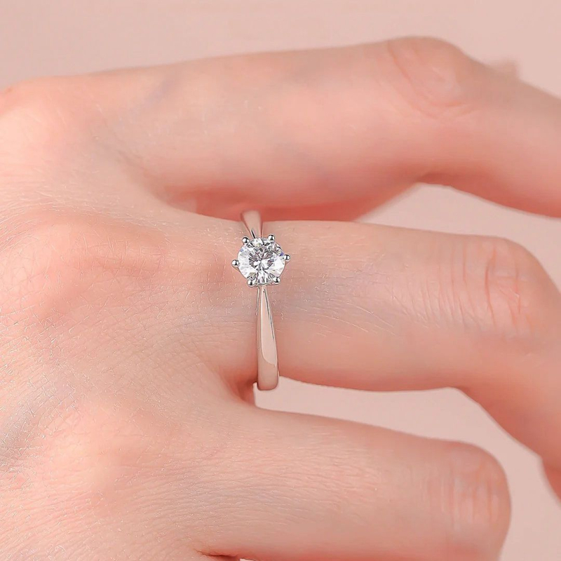 Ženski prsten od moissanita, klasična šestokraka postavka, 0,50 ct, boja D, srebro 925 s platinskim premazom, prilagodljiv, cvjetni dizajn
