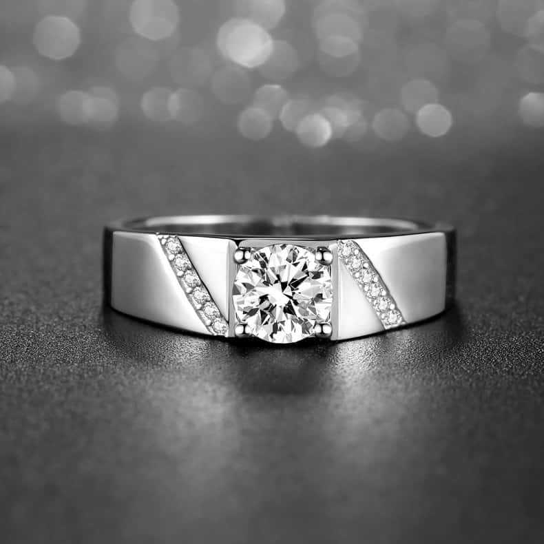 Мъжки меден пръстен с геометричен дизайн, обкован с диаманти, Pure Encounter, прост стил