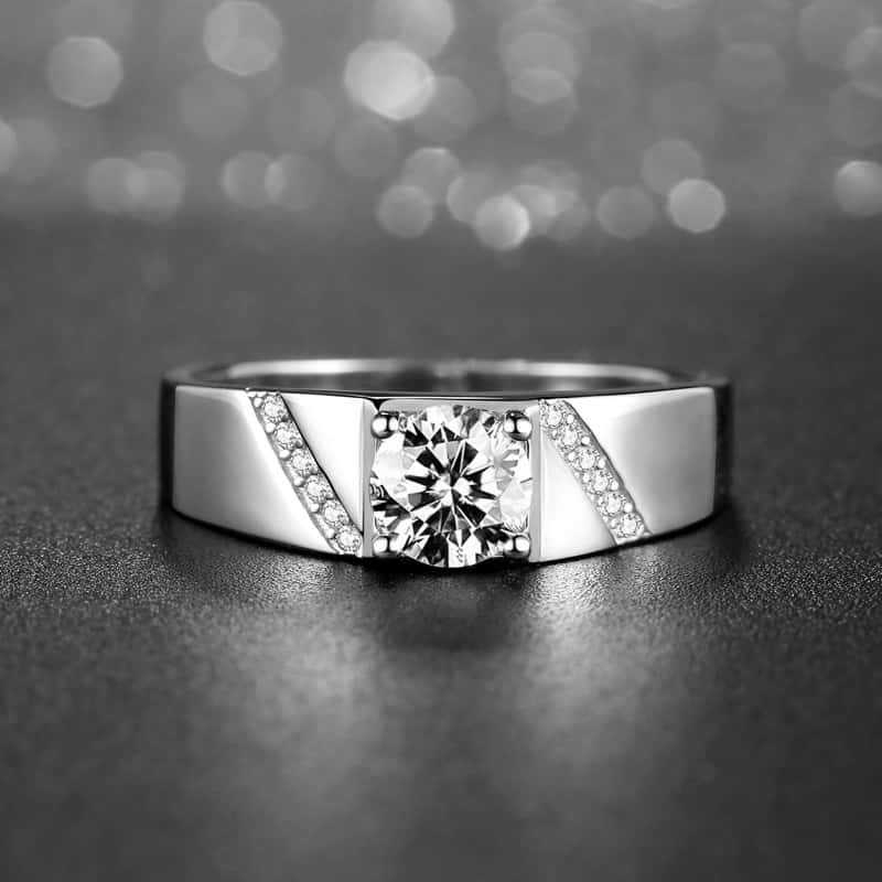 Мъжки меден пръстен с геометричен дизайн, обкован с диаманти, Pure Encounter, прост стил