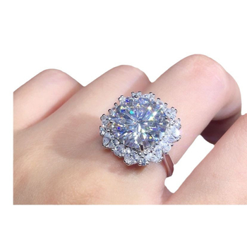 Inel reglabil din cupru cu moissanit, WJZ-105, placat prin electroplacare, stil geometric, lux discret