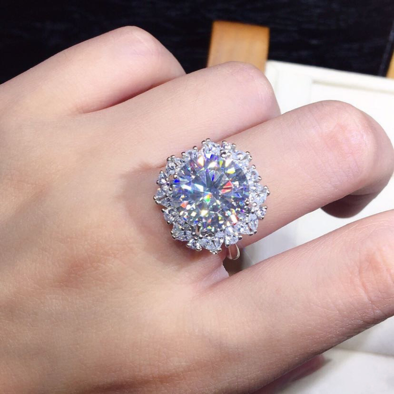 Inel reglabil din cupru cu moissanit, WJZ-105, placat prin electroplacare, stil geometric, lux discret