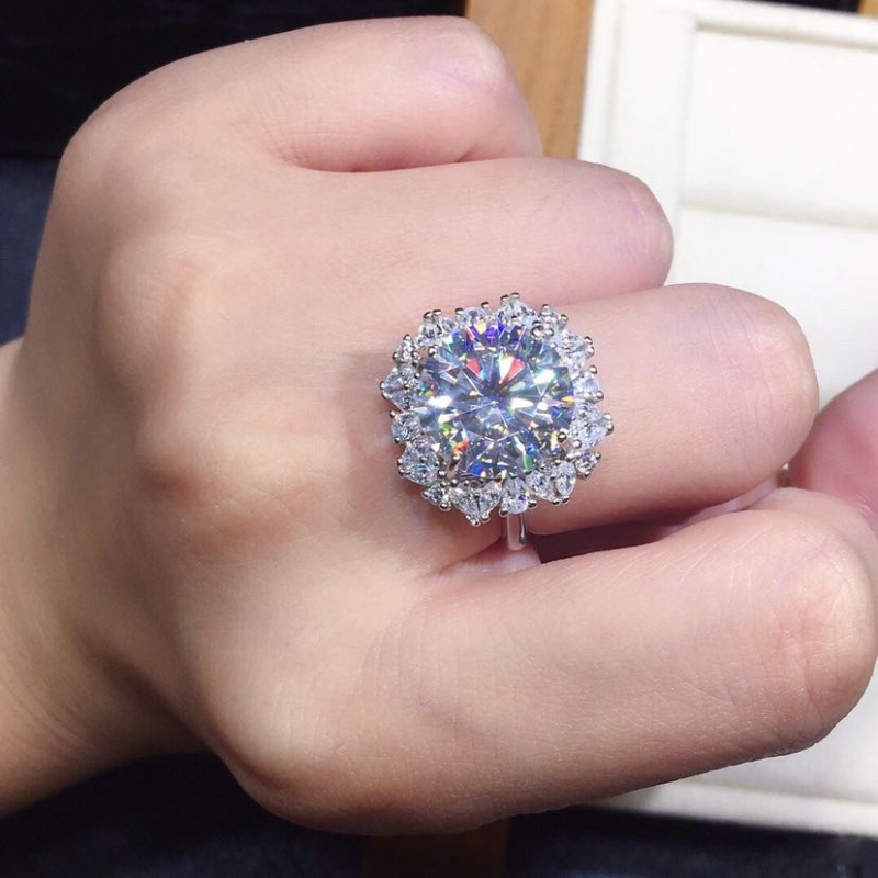 Inel reglabil din cupru cu moissanit, WJZ-105, placat prin electroplacare, stil geometric, lux discret