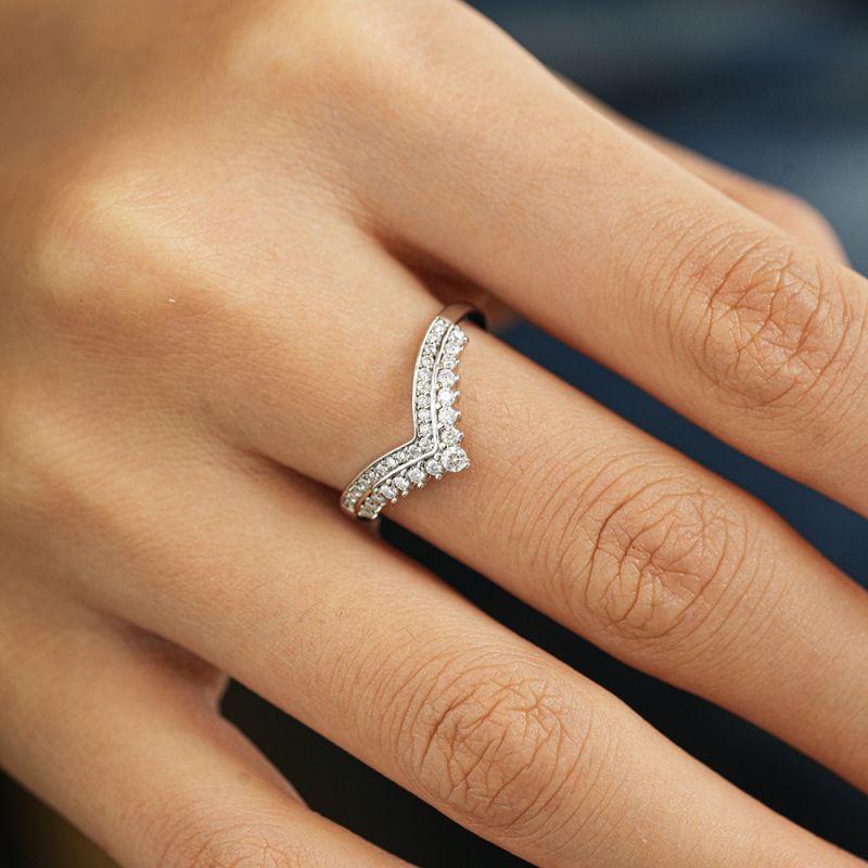 Prsten od srebra 925 Sterling, geometrijski dizajn, korejski stil i dijamantna obrada