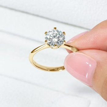 Moissanitni prsten, 1 ct, srebro 925 pozlaćeno zlatom, šestozubni postav, vjenčani prsten
